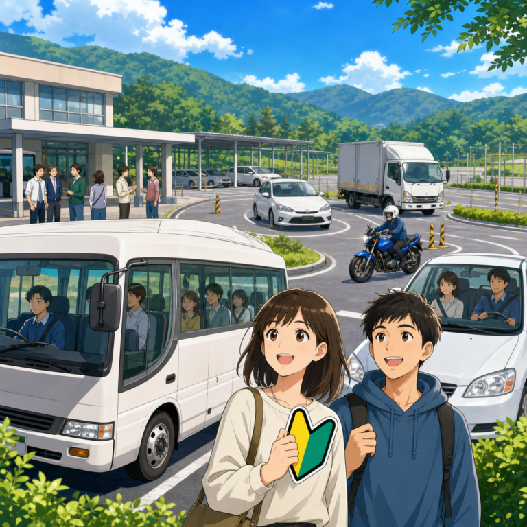 仮免検定前に整える無料送迎バスと山教習